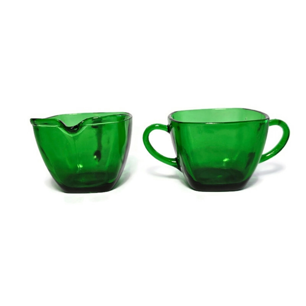 Anchor Hocking Vintage Emerald Green Depression Glass Sugar And Creamer Set
